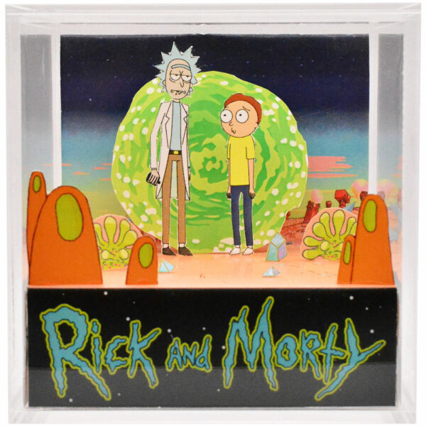 Rick and Morty diorama front view featuring Rick and Morty on an alien planet