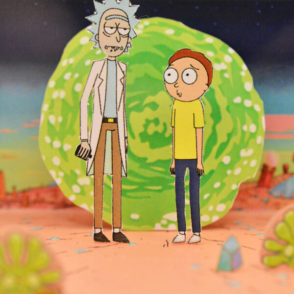Rick and Morty diorama close-up view featuring Rick and Morty on an alien planet